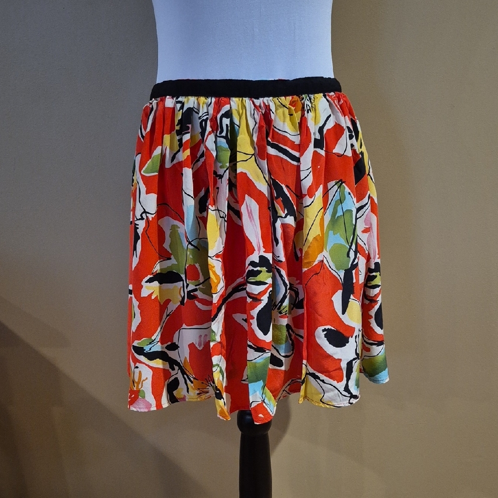 WILLOW & CLAY Colorful Abstract Pattern Multicolor 100% Silk Mini Skirt